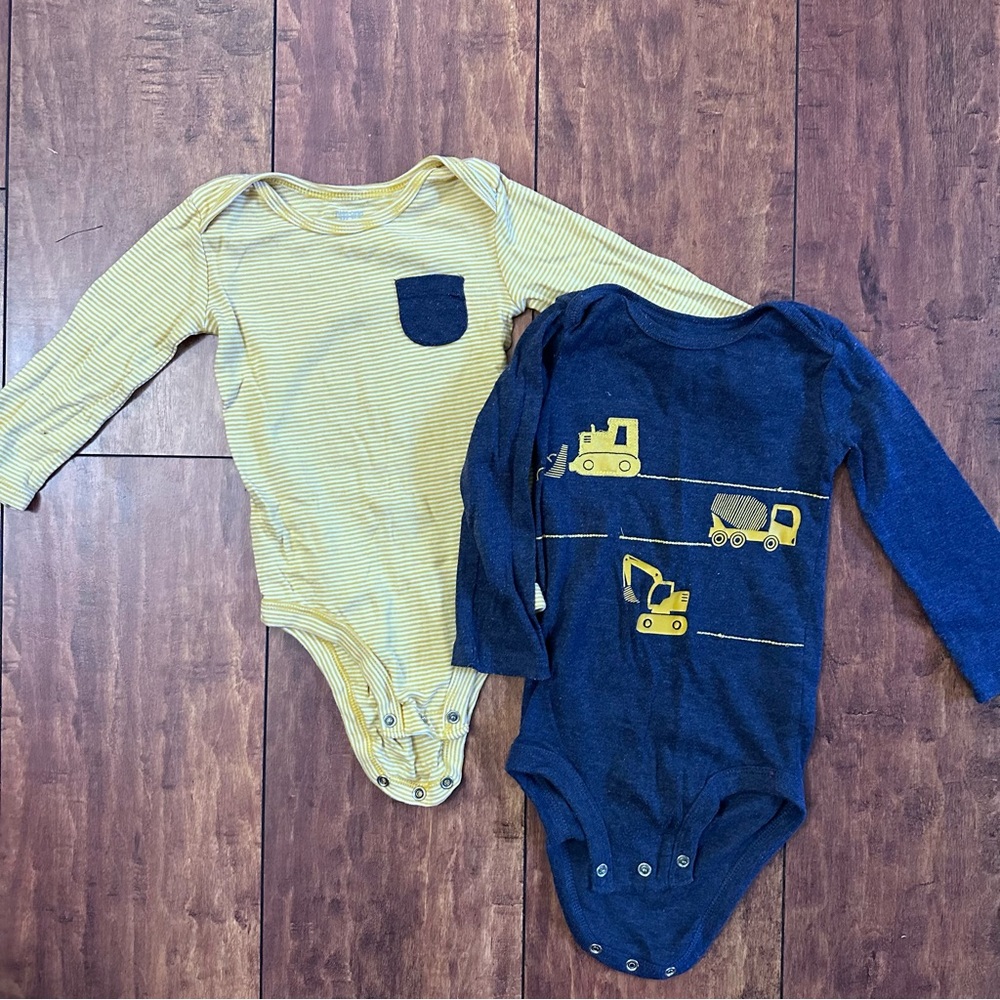 18 months toddler navy & yellow truck long sleeve onsie set
